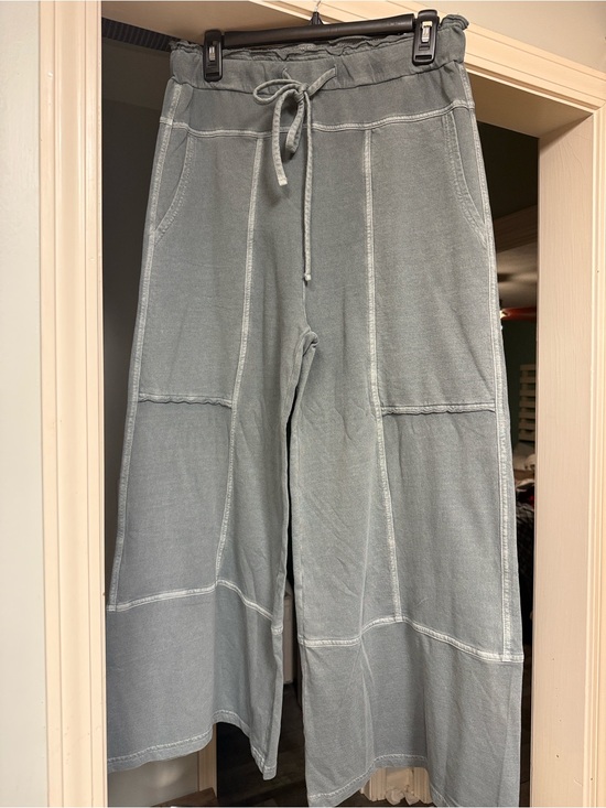 Zenana Outfitters Pants - Zenana French Terry Washed Exposed Seam Wide Leg Pants in Light Olive